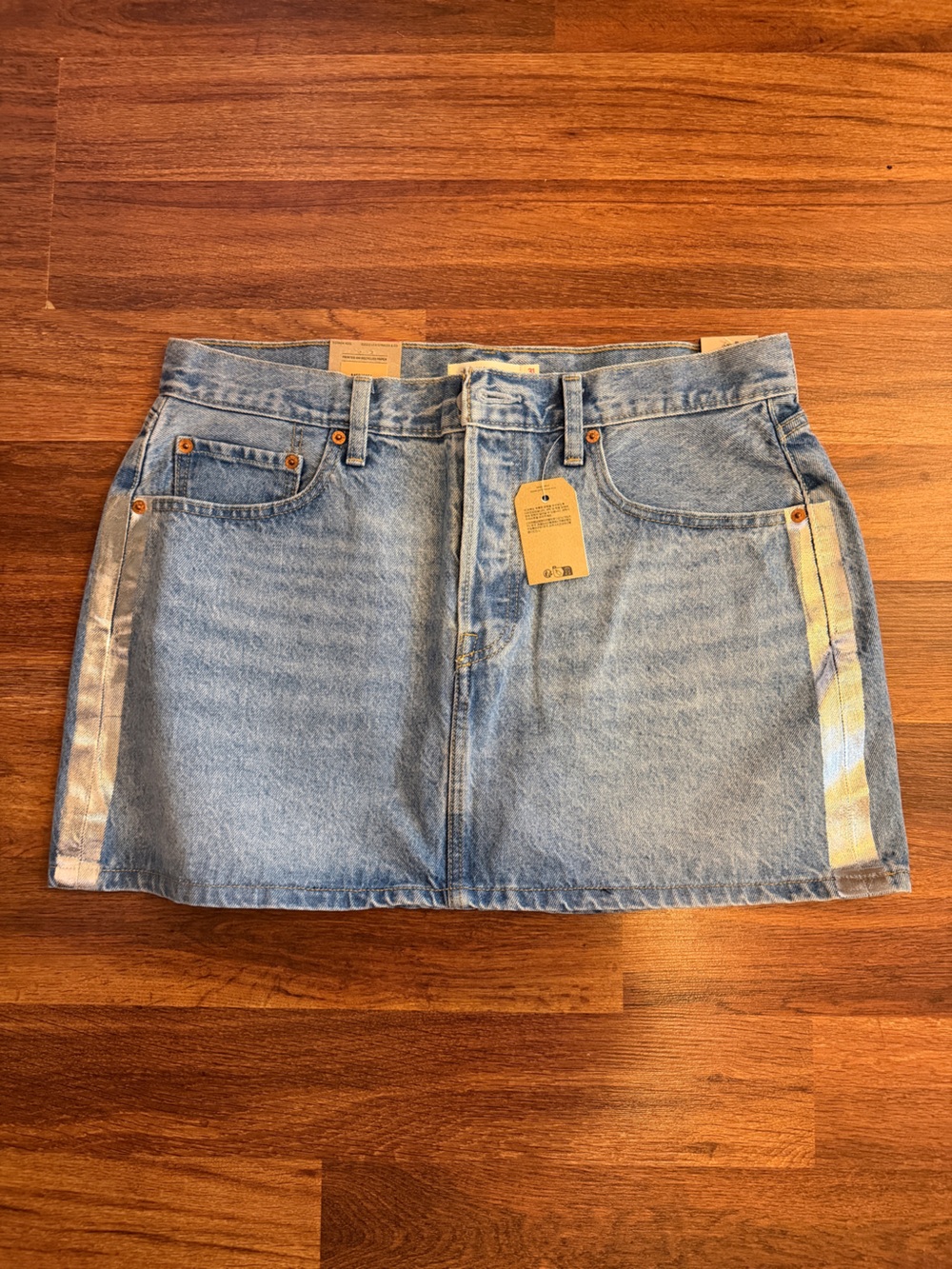 Levi's Light Blue Denim Mini Skirt with Subtle Stripe Detail